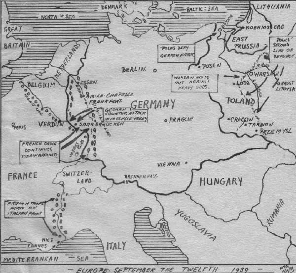 The Map of Europe as I drew it for my Midshipman’s Journal on the 12th, of September 1939