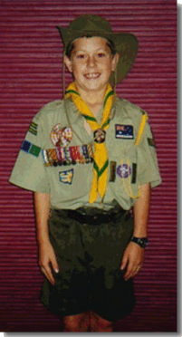 Anzac Day, Chatswood, Edward wears my Miniature Medals. 25th. April, 2002.