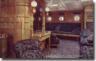 Picture of Ladies Deck Cabin on board SS Anglia prior to her conversion to an Auxiliary Hospital Ship