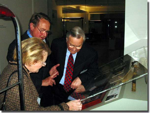 Nicolas Bracegirdle, Denise and myself inspect the display of Nicolas' Grandfather, Rear Admiral Sir Leighton Bracegirdle's sword and medals