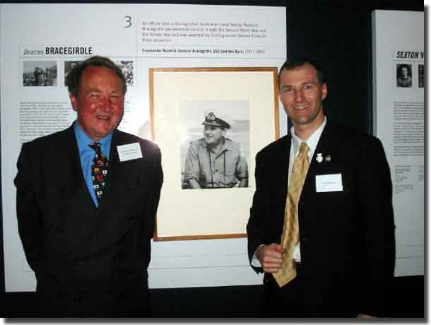 Nicolas and Chris in front of the Commander Warwick Bracegirdle DSC** RAN, exhibit, N0. 3 entry in this 50 AUSTRALIANS EXHIBITION