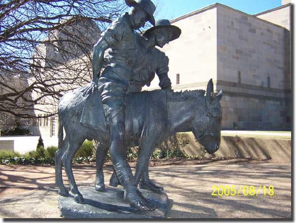 Simpson and his Donkey outside the Australian War Memorial