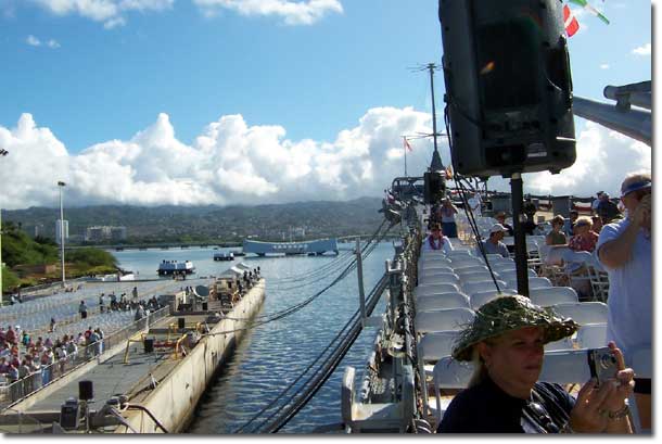 The Arizona Memorial just ahead of Missouri