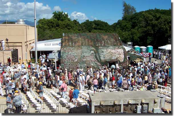 Some of the crowd on the pier laeving after the ceremony