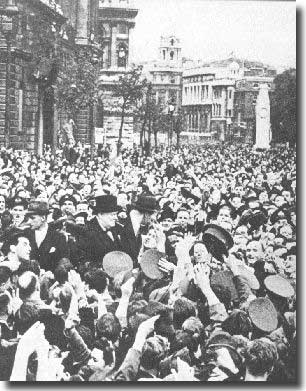 Churchill on the way to Parliament the 8th. of May 1945