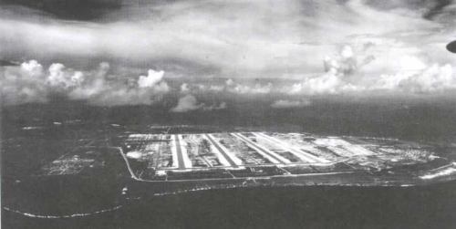 Tinian Island with its 4 runways. From this strip the aircraft carrying the two Atomic Bombs took off.