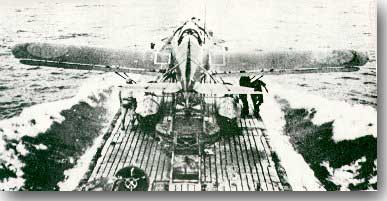 Japanese float plane on her launch catapult on the deck of I-14.