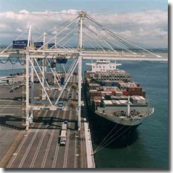 A large container ship in port. Photo by courtesy Port of Vancouver