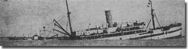 Gloucester Castle torpedoed 30th. March 1915, in English Channel, Her Red Cross well in evidence on her hull. Saved to be towed to England, and serve again in WW2.