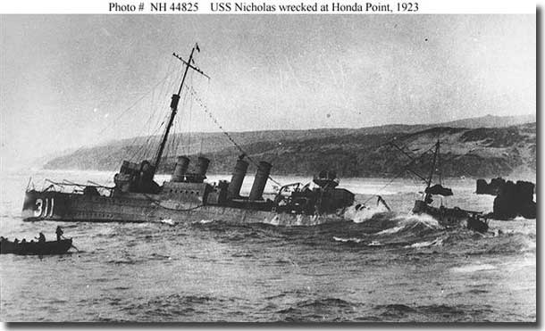 USS Nicholas aground at Honda Point 1923