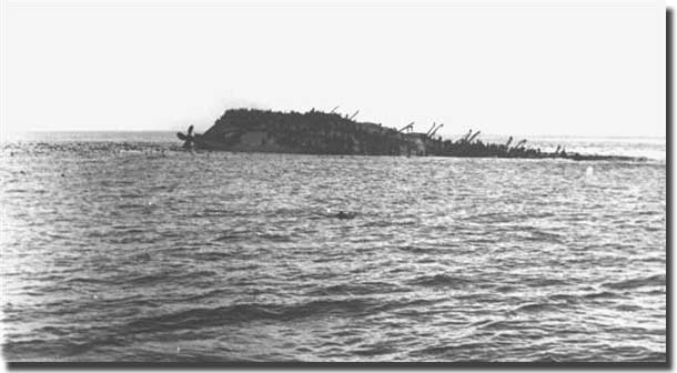 HMT Lancastria, in her final agony.