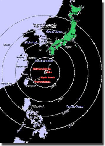 Pacific Map showing Okinawa relative to Japanese mainland