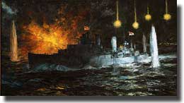 Dennis Adams painting: HMAS Perth in the Battle of Sunda Strait 28th. February 1942.