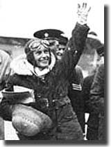 Jean Batten arrives at Croydon, England on 29th. April 1935. After completing her solo flight Australia/England.