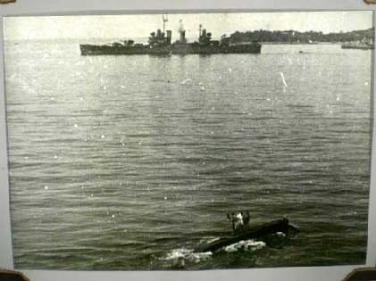 British Midget Submarine XE-5 taken in Subic Bay from the deck of HMAS Shropshire