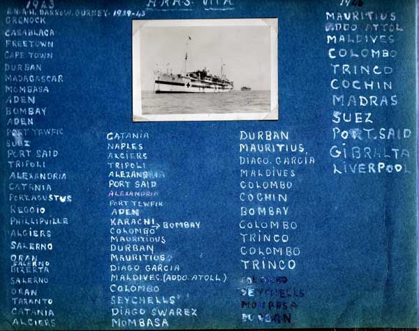 places HMHS Vita visited on its tour during the war