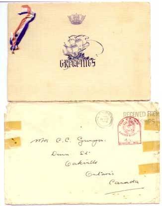 Xmas Card sent to phil's family by the Torpedoman's Mess Christmass 1940