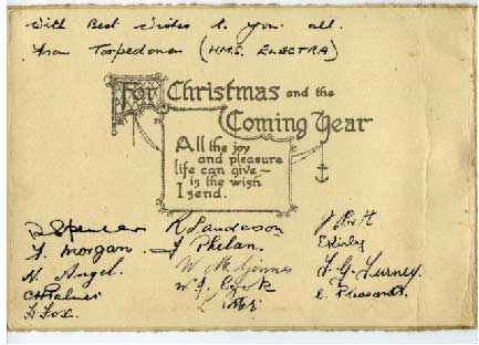 Xmas Card sent to phil's family by the Torpedoman's Mess Christmass 1940