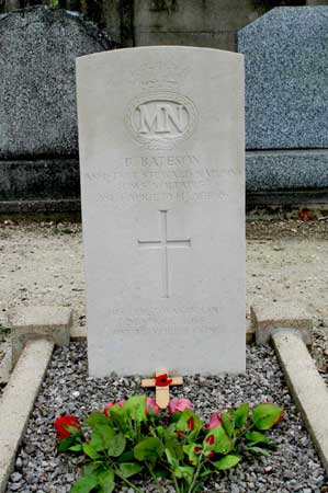 grave of B.BATESON Assistant Steward NAP (MN) who served on HMS Voltaire 