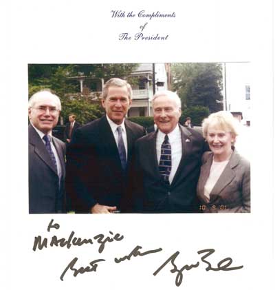 In Washington John Howard, George Bush, McKenzie Gregory, Denise Gregory