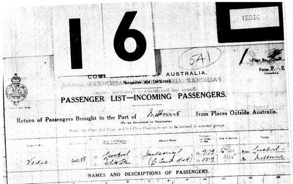 Vedic's Passenger List