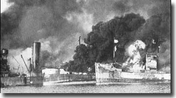 Allied ships burn at Bari, December 1943