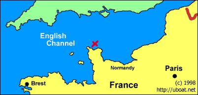 Position of the sinking of SS Leopoldville, off Cherbourg on Christmas Eve 1944