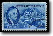Franklin Roosevelt, died 1945. US postage stamp to honour him