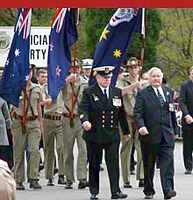 Mackenzie J Gregory leading Anzac Day Melbourne 2009 parade - Click to read more
