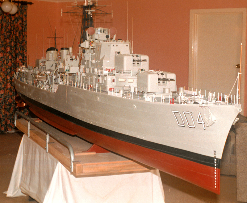 A 5 metre long model of HMAS Voyager built by Ken Taylor and taking him 9 years to construct.