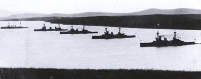 Battle Cruisers anchored in Scapa Flow