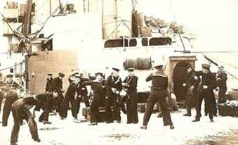 Snow fight on deck of Australia