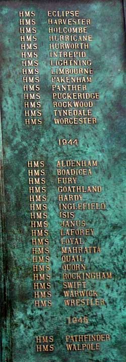Column 2 New Memorial at Chatham to record names of Royal Navy and Dominion Destroyers sunk in WW2 over 1939-1945