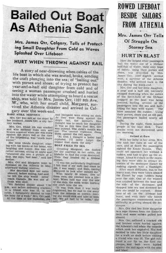 Athenia newspaper article