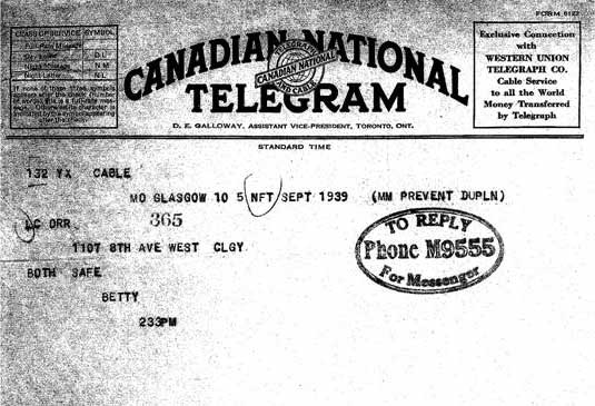 Telegram sent from Glasgow