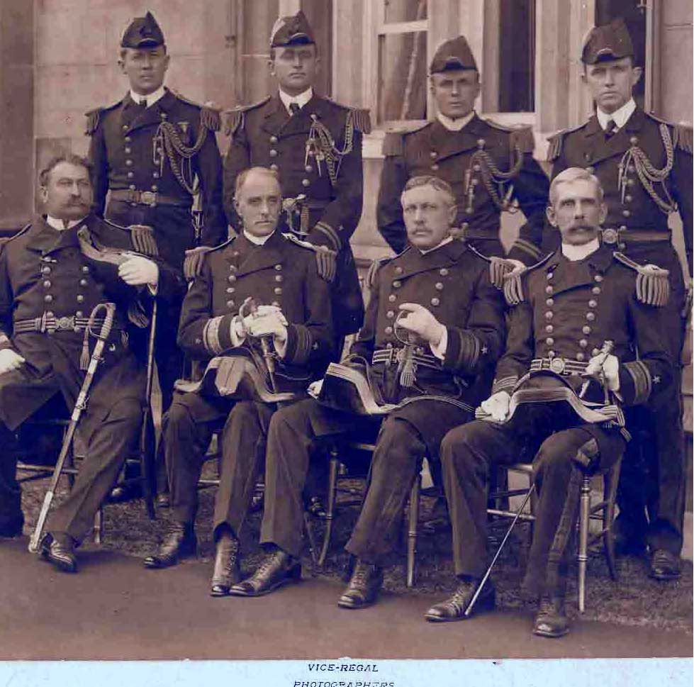 From left to right: Rear Admiral William Emory, Rear Admiral Charles Sperry, Rear Admiral Seaton Schroeder, and Rear Admiral Richard Wainright