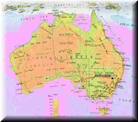 Map showing Armidale, Australia
