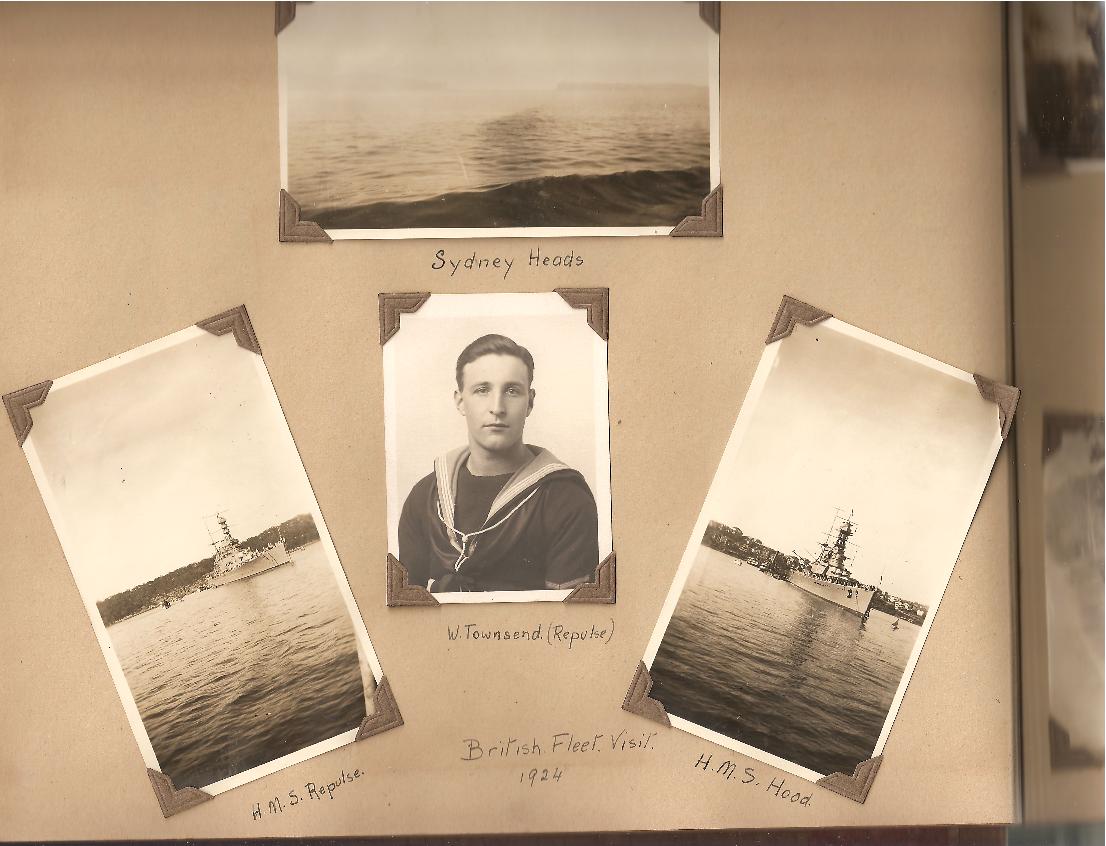 British Fleet Sydney 1924. HMS Repulse, HMS Hood W.Townsend, sailor on Repulse.
 