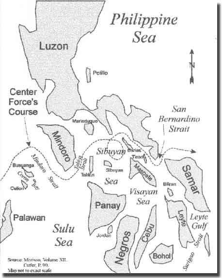 Course taken by Kurita's Central Force into the Sibuyan Sea