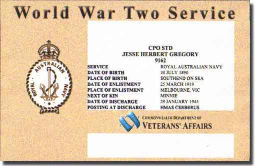 Jesse Herbert Gregory  WW2 Service Certificate
