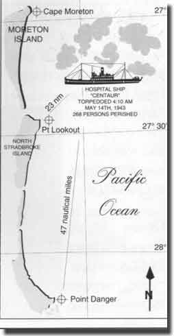 Map showing position of Centaur when sunk