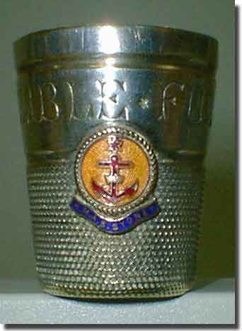 Silver thimble with HMAS Sydney and an anchor - front