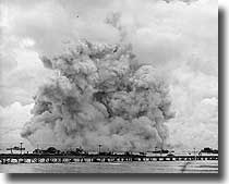 USS Mount Hood Ammunition ship disintegrates in explosion at Seeadler Harbour, Manus Island 10th. of november 1944.