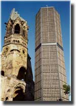 The remains of the Kaiser Wilhelm Memorial Church in Berlin with the freestanding