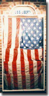 The United States flag flown by USS Liberty at the time she was attacked by Israeli forces, now displayed at the Cryptologic Museum at Fort Meade Maryland.