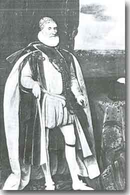 Lord Howard of Effingham, Earl of Nottingham. At this stage he was in his seventies. Commanded the Queen's ships at time of the Armada, when he was some 20 years years younger