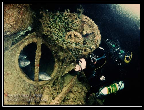 Open hatch of U767 at 250 feet in English Channel.