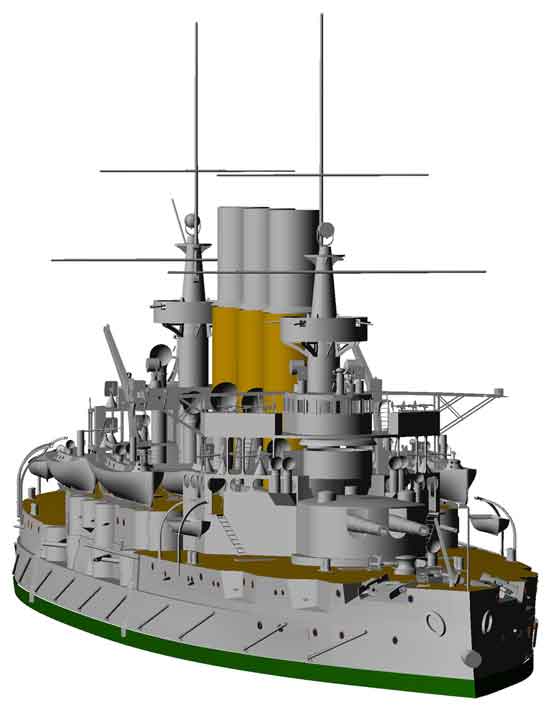 Russian battleship Retvizan . She was in the 1 Pacific Squadron, damaged in the night destroyer attack and under repairs for 4 month. Never the less the ship took part in all fleet operations and finally was sunk in the Port Arthur harbor by Japanese siege artillery. Later she was raised and repaired and entered the Japanese Fleet 