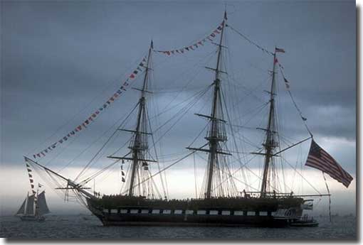 USS Constitution in silhouette