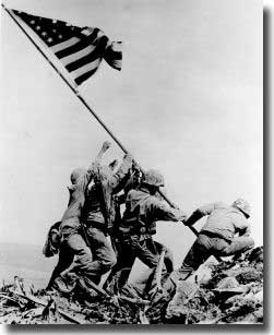 US Marines raise Old Glory on Iwo Jima.